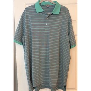 Peter Millar Summer Comfort Polo Shirt Size XL Gray Green Stripe Golf Casual EUC